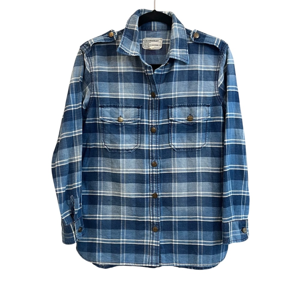 Current Elliott The Perfect Shirt Reflektor Plaid Blue White Button Down Small
